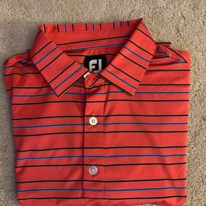 Footjoy golf shirt, Men’s size Small.  Main color is a pinkish red.